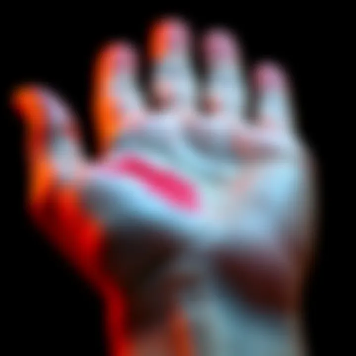 Red Spot on Palm Close-up of a left palm showing a red spot, indicating skin irritation possibly from phone use
