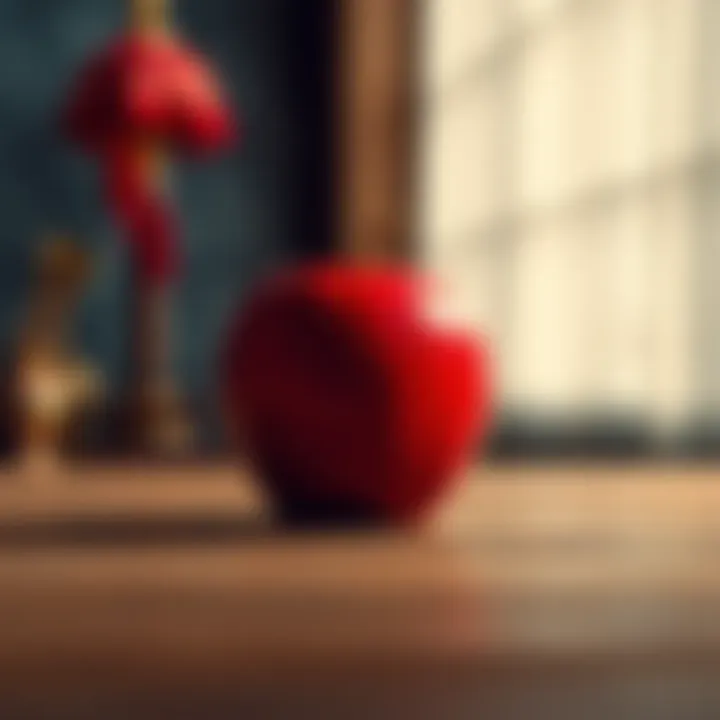 A red apple sits on a wooden table, highlighting its color and texture, representing perceptions in Buddhism.