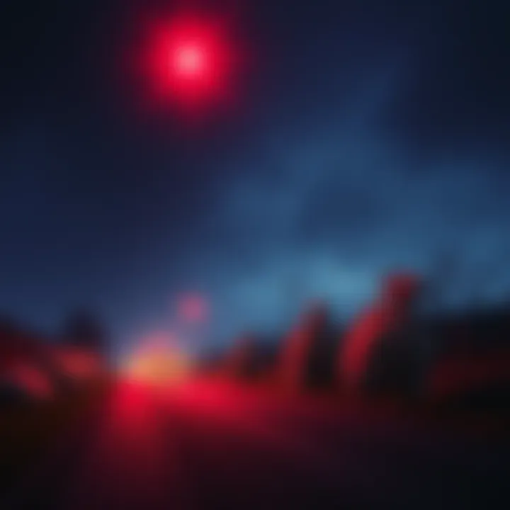 A reddish-violet light in the sky with strange, sack-like creatures resembling bags appearing on the roadside in Yssandon, France.