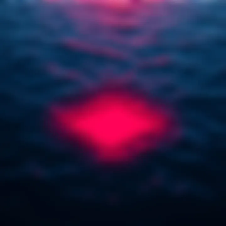 A bright red square floats on the ocean surface, surrounded by blue water
