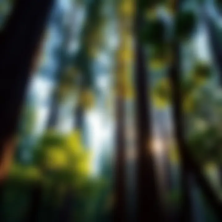 A view of towering redwood trees in Victoria Austry, showcasing their height and lush greenery
