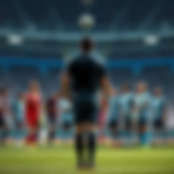 Referee making a call during Egypt vs. Argentina match A referee stands at the center of the field with players arguing around him during the intense Egypt vs. Argentina match