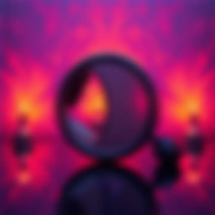 A whimsical interpretation of the 'Mirror Mirror' scene, showcasing a stylized mirror and vibrant colors to represent memory distortion.