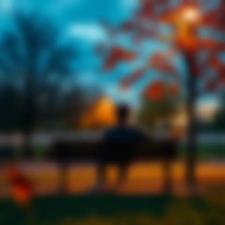 A person sitting on a park bench, looking contemplatively into the distance, symbolizing reflection on life stages and mental health changes.