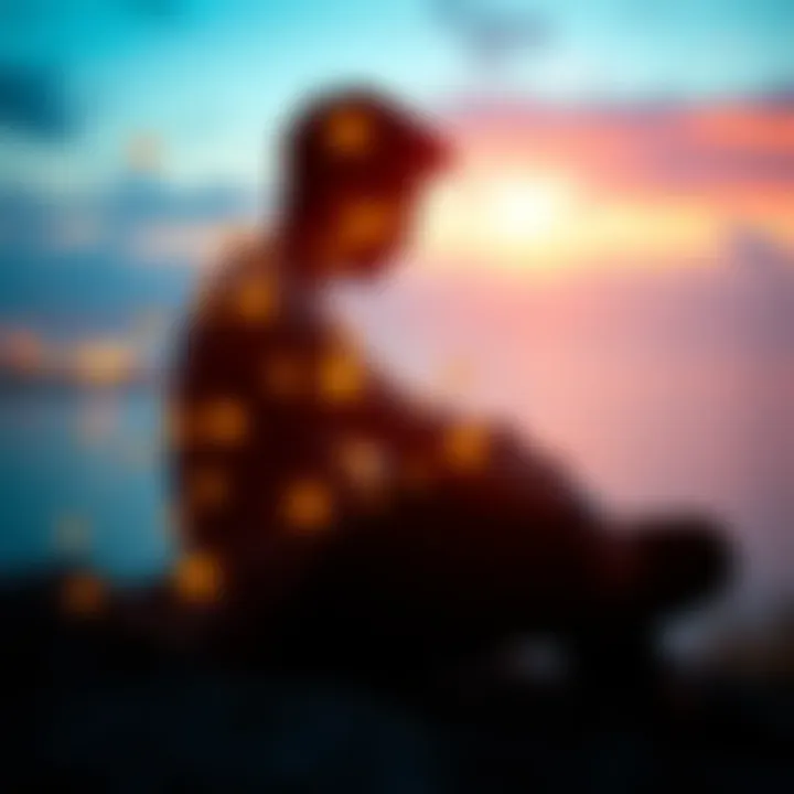 A person sitting in a peaceful setting, deep in thought, with a soft glow around them, symbolizing memories and visions