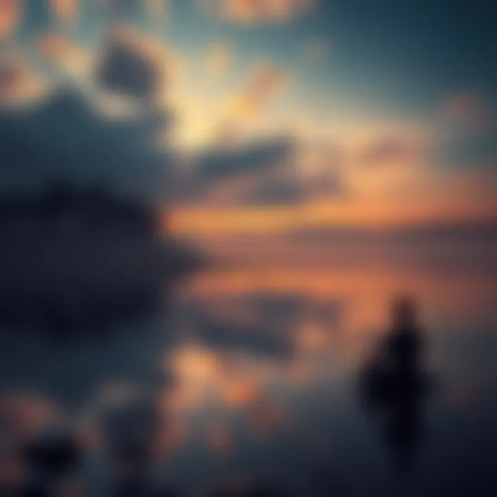A serene figure meditating by a calm lake, symbolizing self-awareness and contemplation of reality.