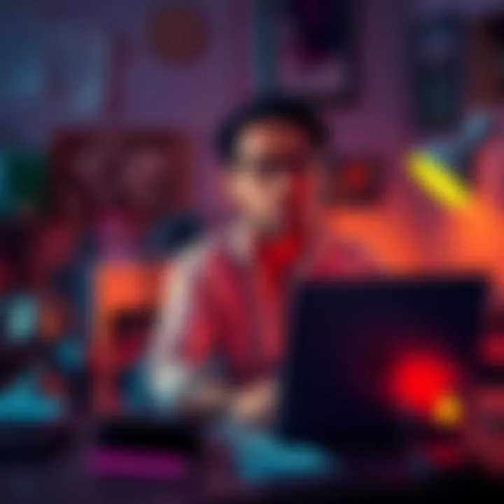 A person reflecting on love and career Individual sitting at a desk with a laptop, looking thoughtful, surrounded by personal items that represent love and career achievements.