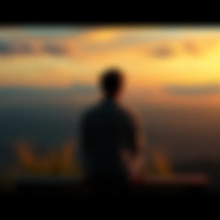 A person sitting on a bench with a thoughtful expression, gazing at the horizon, symbolizing the search for meaning in spirituality.
