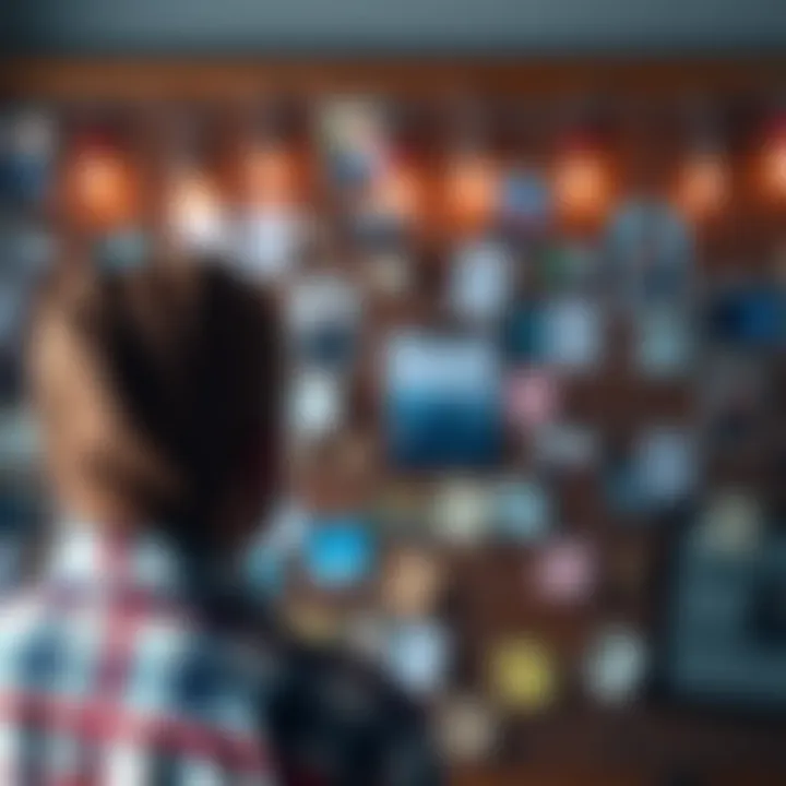 Reflective Journey A person looking back at a memory board filled with photos and notes, symbolizing personal growth and reflection over the past two years.