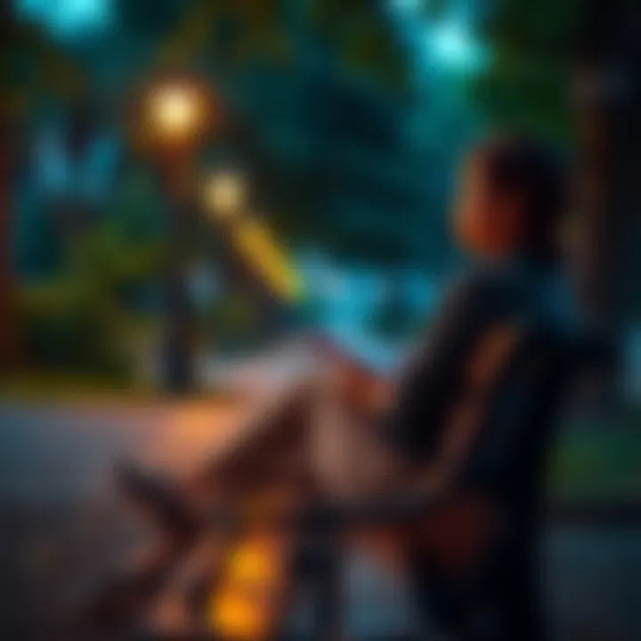 A person sitting on a park bench, looking introspective with a notebook in hand, symbolizing self-discovery and personal growth after a breakup.