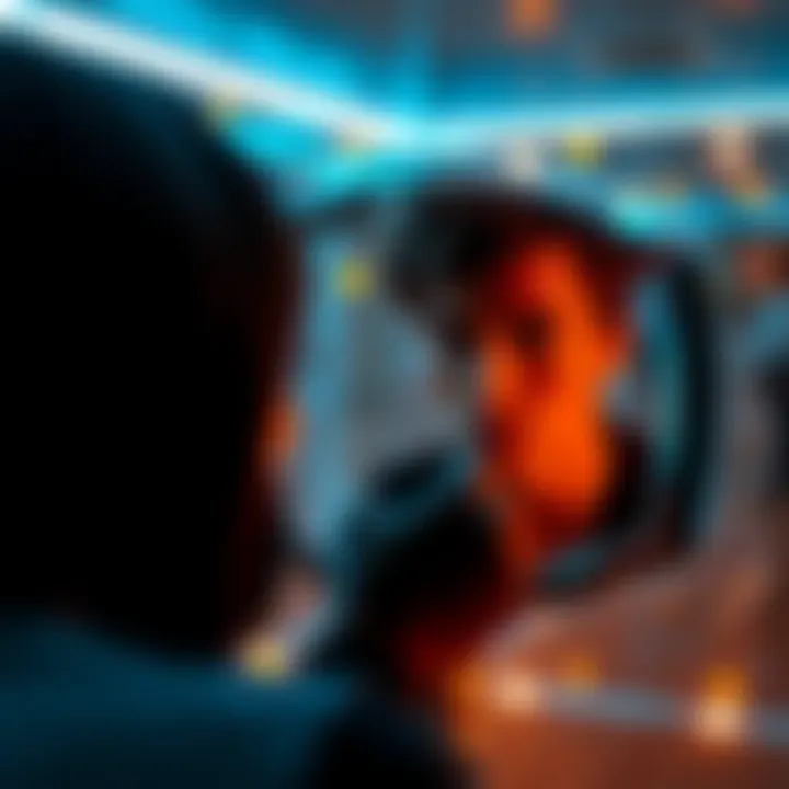 A person looking in a mirror with colorful reflections around them, symbolizing inner thoughts affecting relationships.