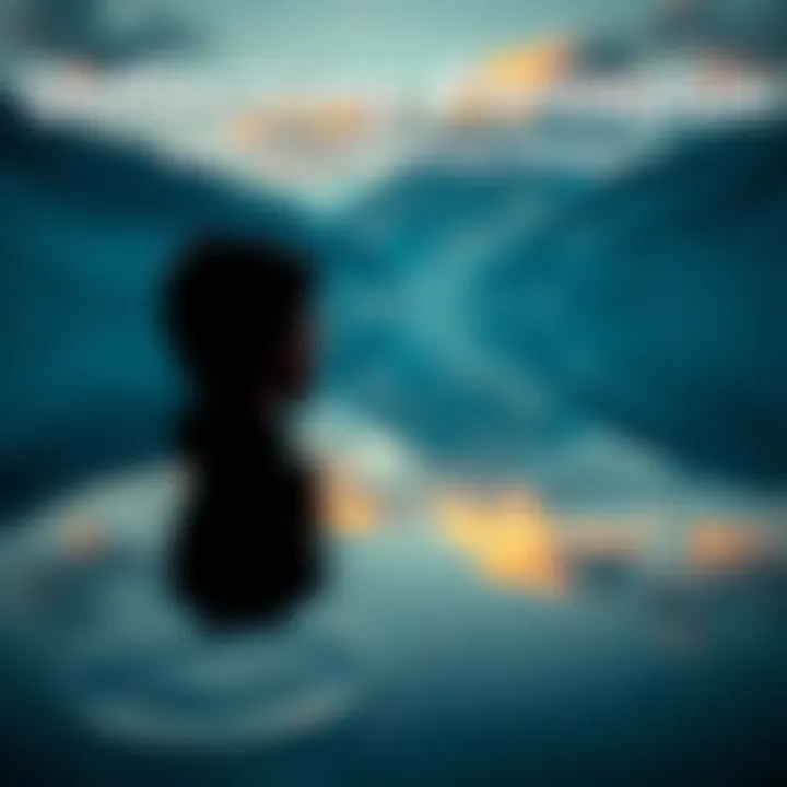 A person looking into a calm lake, seeing their own reflection, symbolizing introspection and how beliefs shape reality.