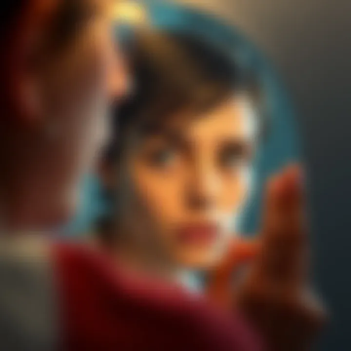 Individual looking in mirror with brightened eyes and reduced dark circles after using subliminal audio.
