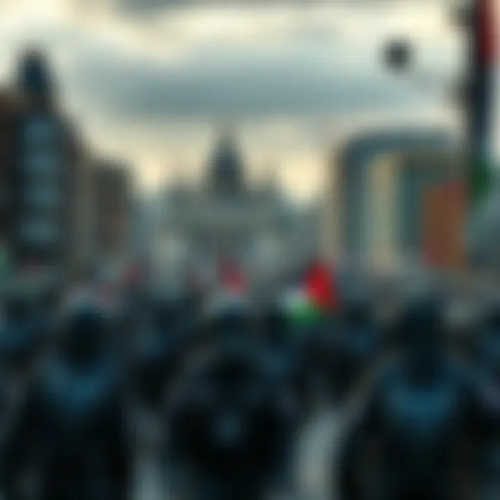 Refugees from Gaza seeking acceptance in a city, highlighting the tensions and fears around radicalization