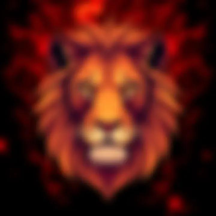 A stylized illustration of a lion's face representing Leo in astrology, showcasing its majestic and confident features, with a fiery background symbolizing its vibrant energy.