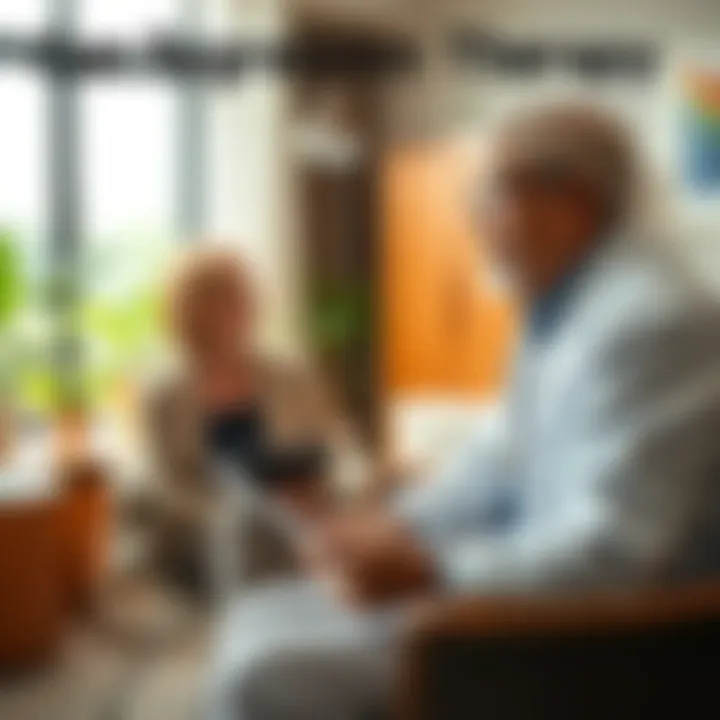 Therapist and client in a session A therapist listens attentively to a client discussing personal experiences in a calming office environment.