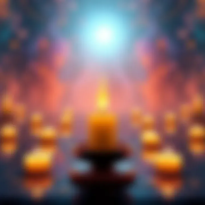 A serene virtual environment showcasing glowing candles representing healing energy