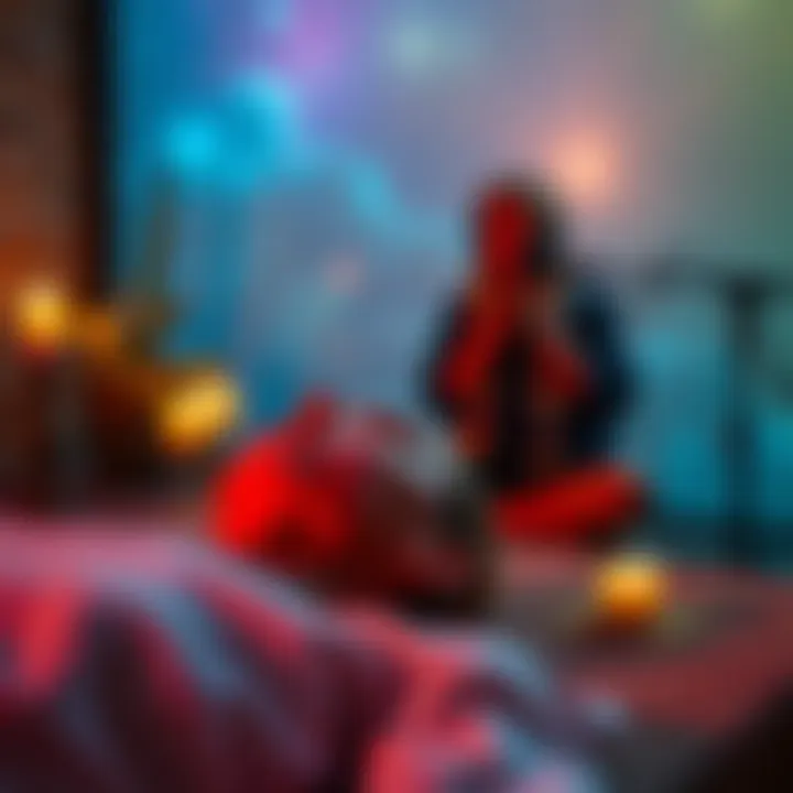 Reiki session and audio review A person receiving a Reiki session with calming ambiance, while another person prepares to give an audio review via Zoom