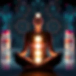 A person meditating with calming light around them, representing the effects of reiki attunement, alongside medication bottles indicating SSRIs.
