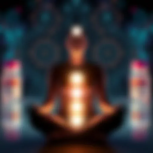 A person meditating with calming light around them, representing the effects of reiki attunement, alongside medication bottles indicating SSRIs.