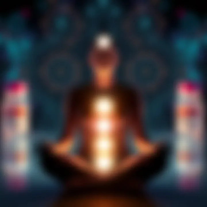 A person meditating with calming light around them, representing the effects of reiki attunement, alongside medication bottles indicating SSRIs.