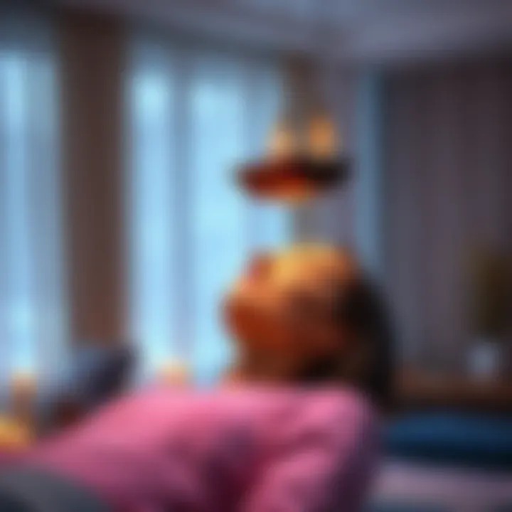 Reiki Healing Session A person receiving Reiki healing with hands hovering above them, feeling relaxed and at peace in a soft lit room.