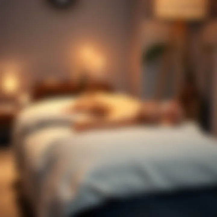 Reiki session with a therapist A person lying on a massage table during a Reiki session, with a practitioner gently placing their hands above the person's body. Soft lighting and calming decor create a peaceful atmosphere.