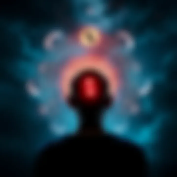 Reincarnation Evidence Search A person contemplating life after death with symbols representing reincarnation, such as a yin-yang and a spiral.