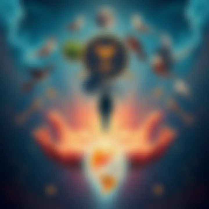 An illustration of a person in a cycle representing reincarnation surrounded by symbols of life and nature.