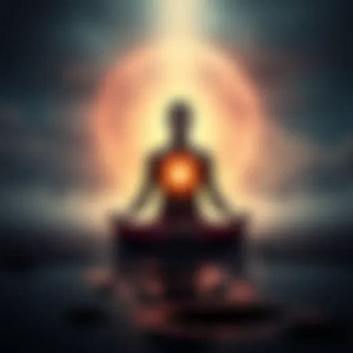 Concept of Reincarnation A serene scene showing a person meditating with a soft glow around them, symbolizing the idea of rebirth and new beginnings.