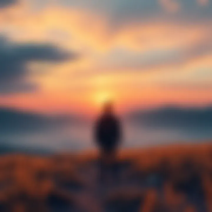 A serene landscape with a figure looking towards a distant horizon, symbolizing the journey of life and the possibility of reincarnation.