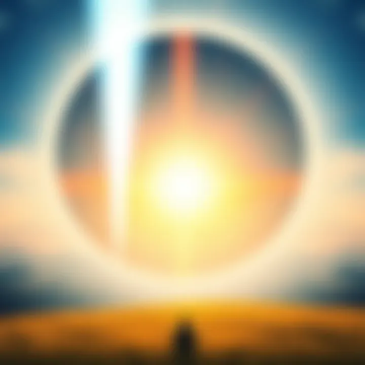 A serene landscape with an ethereal light shining down on a peaceful figure meditating, symbolizing the soul's journey beyond the body.