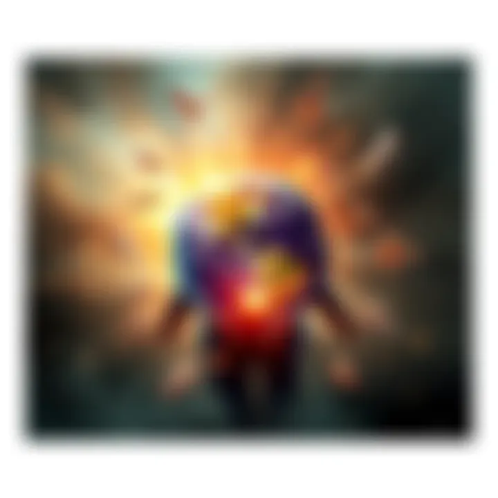 A visual representation of reincarnation showing a person surrounded by symbols of multiple lives and earth, conveying the idea of a 'Prison Planet'.