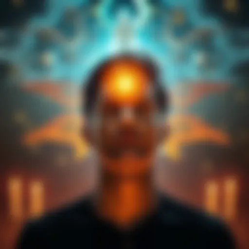 A thoughtful person gazes at a glowing orb representing the soul, surrounded by symbols of reincarnation and spirit communication.