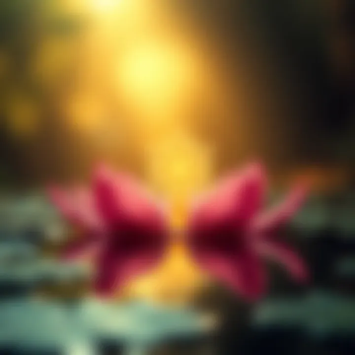 A peaceful scene depicting a lotus flower and a cyclical pattern symbolizing reincarnation, surrounded by soft light.