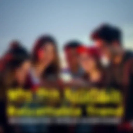 A group of friends laughing while looking at relatable social media posts on their phones