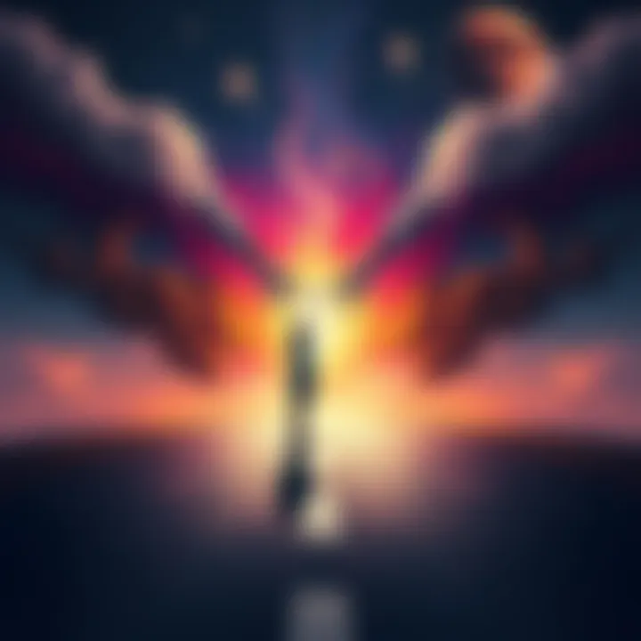 A symbolic portrayal of a person standing at a fork in the road, contemplating the future of their relationship amidst swirling emotions and tarot imagery.