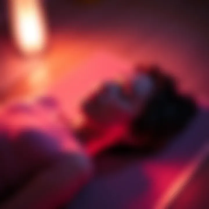 A person lying on a mat during a Focus 12 session, eyes closed, experiencing sensations of healing, with soft lighting around them.