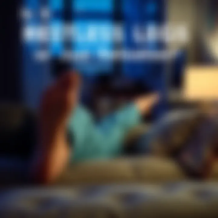 A person sitting comfortably on a couch with their legs bouncing slightly, showing signs of restlessness during relaxation.