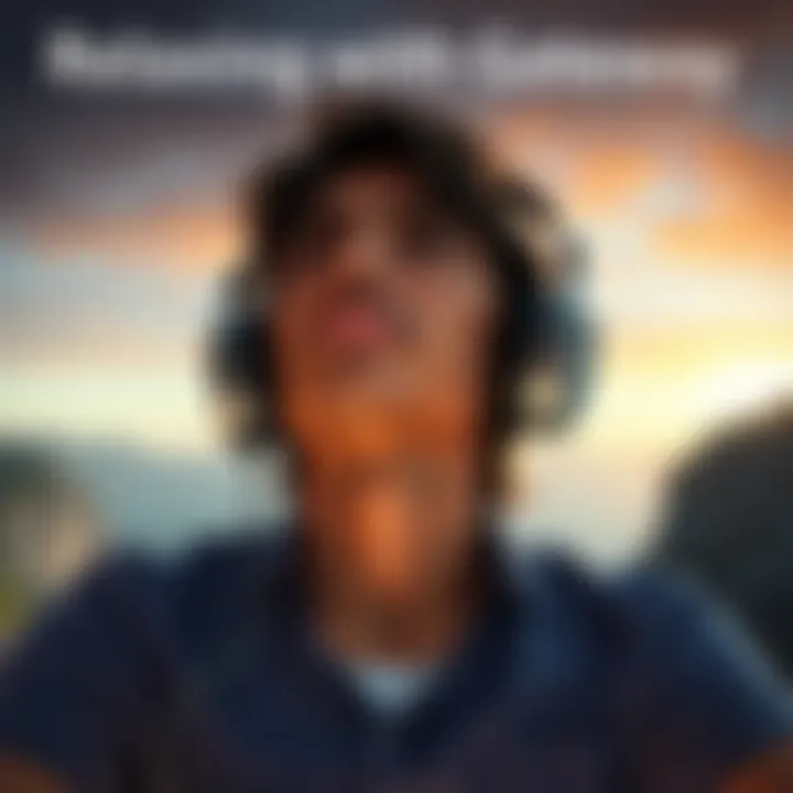 A person listening to audio tapes with headphones, surrounded by a calm environment, suggesting relaxation and mental clarity