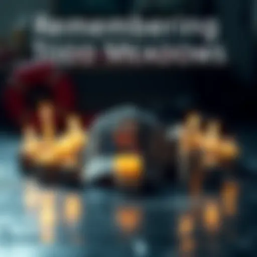 A memorial setup featuring a fishing hat and a photo of Todd Meadows with candles around it, symbolizing his legacy on Deadliest Catch.