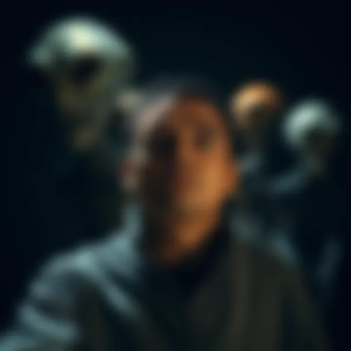 A remote viewer looks terrified as aggressive aliens approach him in a dark setting, emphasizing the danger and tension of the encounter