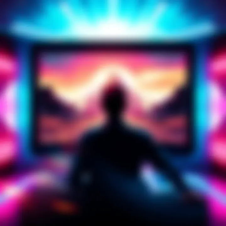 A person viewing a bright, futuristic landscape through a digital screen, showcasing a startling image that suggests a significant revelation.
