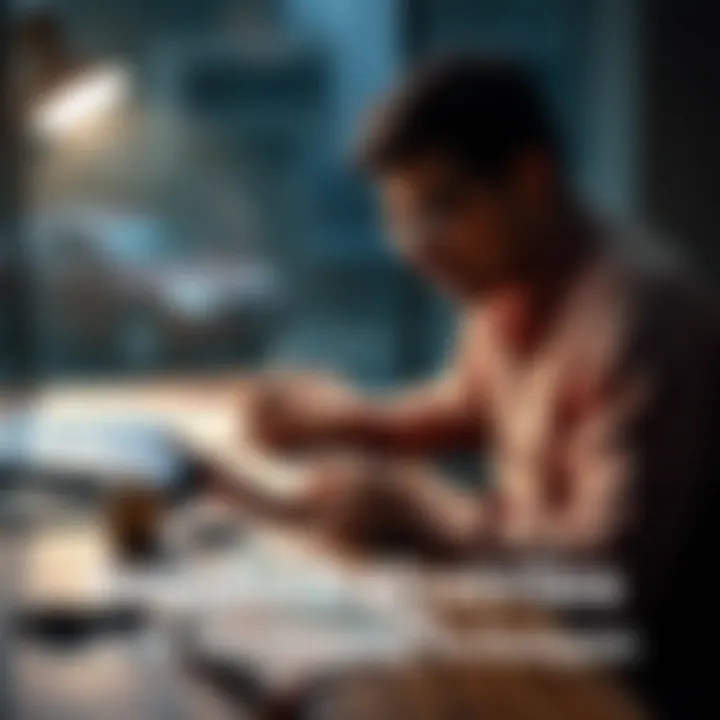 Remote Viewing Investigation A person sitting at a table with a notebook, engaged in remote viewing to solve a case. Visible tools include a pen and map, creating a focused atmosphere for exploration.