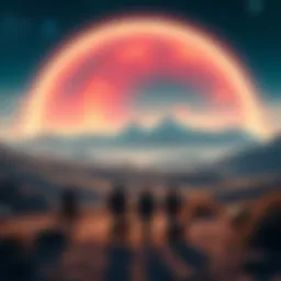 A group of individuals engaged in remote viewing activities at Skinwalker Ranch, featuring a scenic view of the ranch grounds in 2025.
