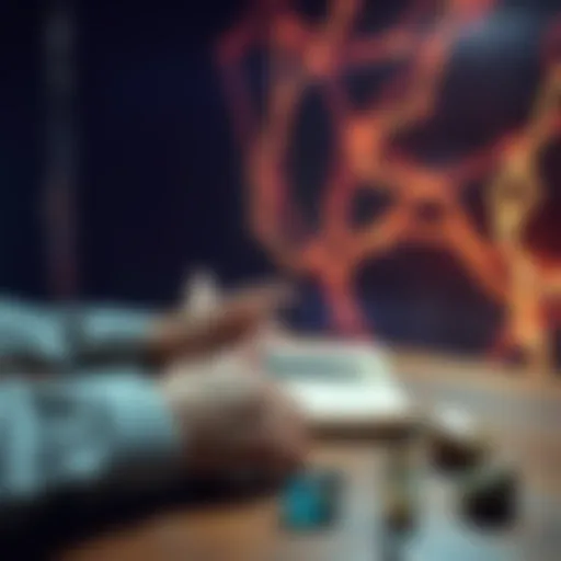 A person practicing remote viewing with a journal and crystals on the table