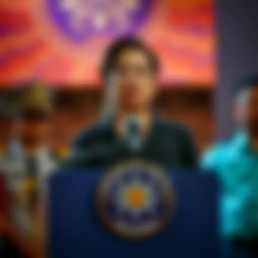 Rep. Anna Paulina Luna speaking at a podium during a press conference advocating for UAP video file transparency
