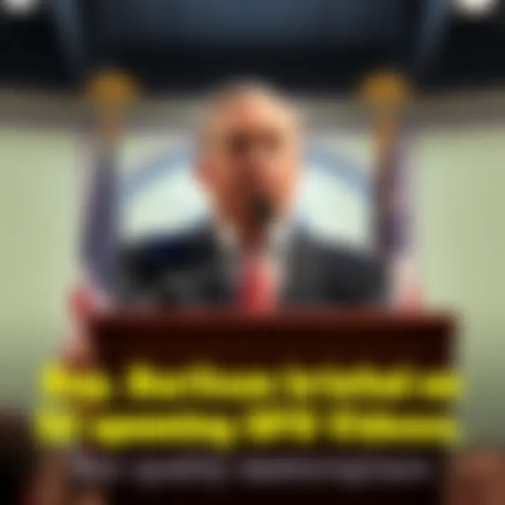Rep. Burlison stands at a podium, addressing the audience about the upcoming release of UFO videos, with a serious expression.