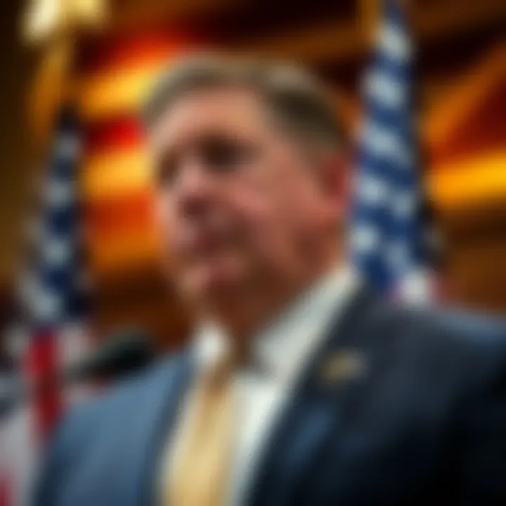 Rep. Eric Burlison speaks about the upcoming UAP hearing with a serious expression, standing in front of a U.S. flag.
