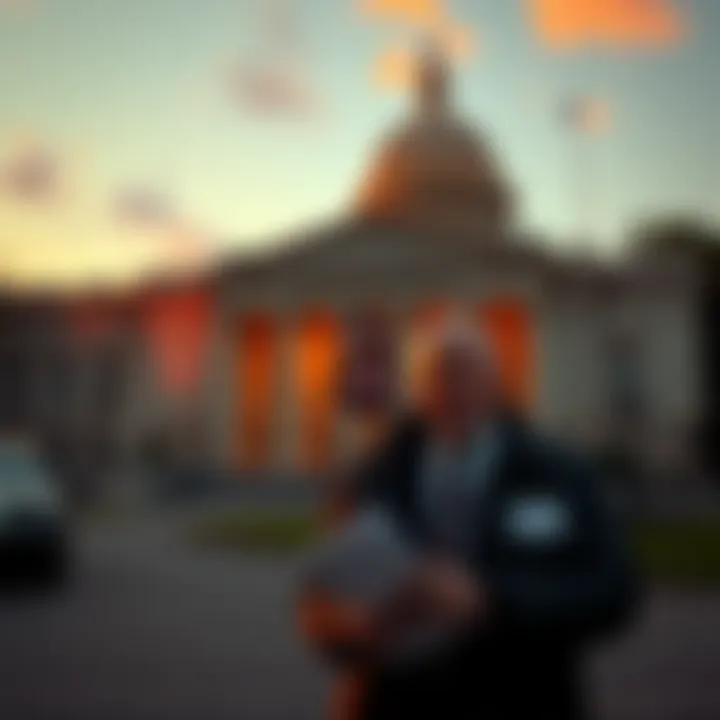 Rep. Eric Burlison stands in front of a government building, holding documents related to UFO files and looking determined.